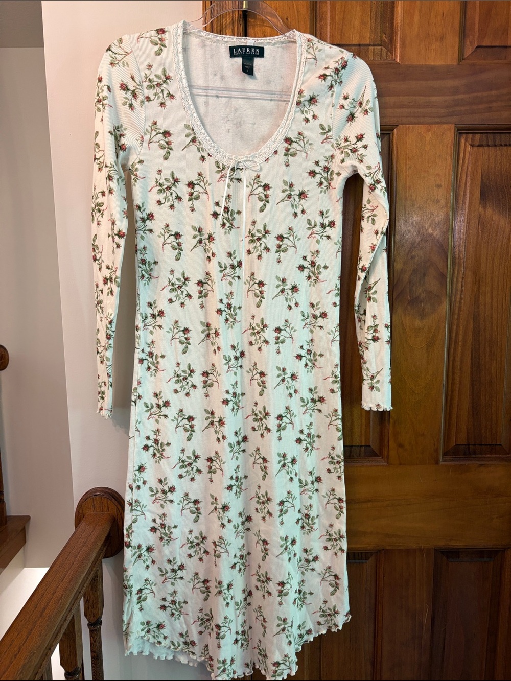 Lauren Ralph Lauren Cream Floral Long-Sleeve Nightgown
